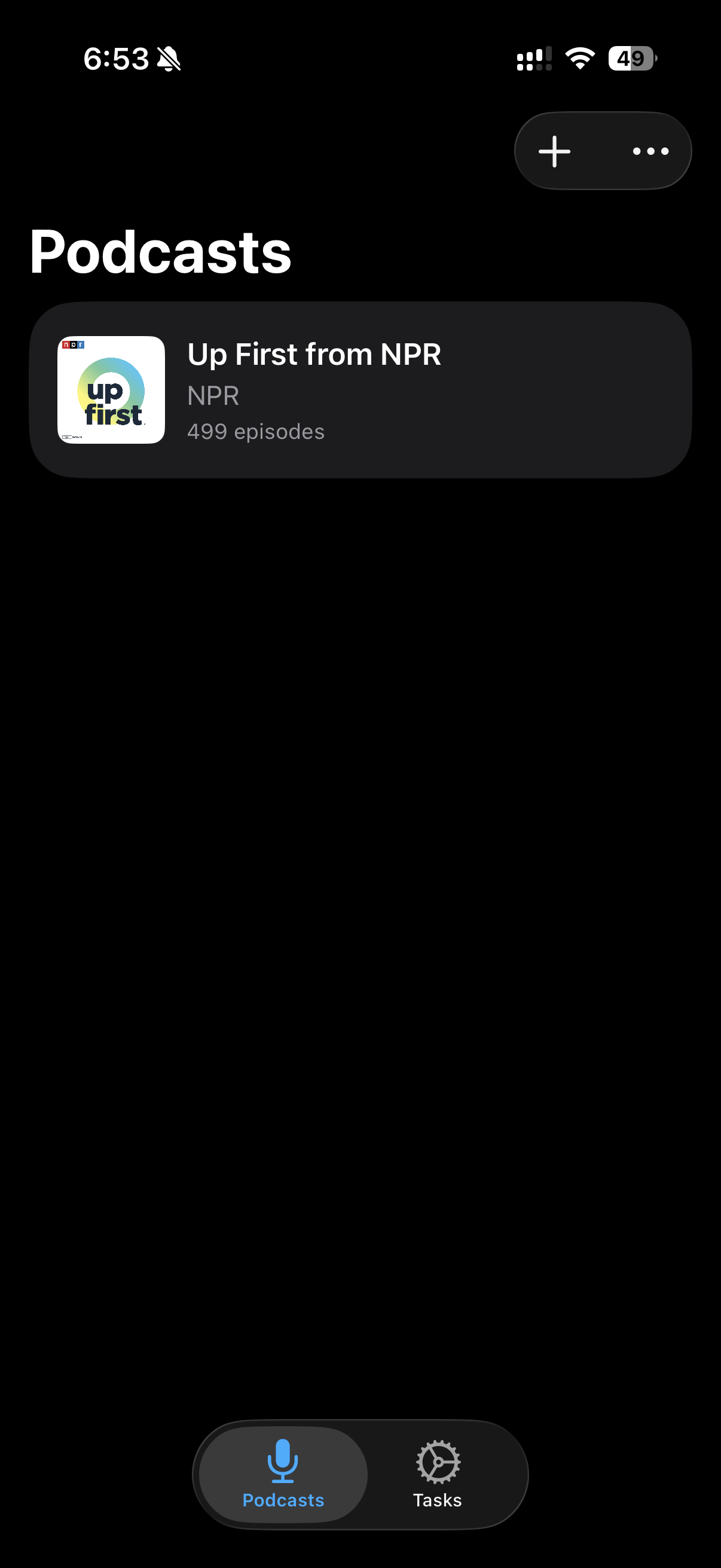 Podcast library showing subscribed feeds